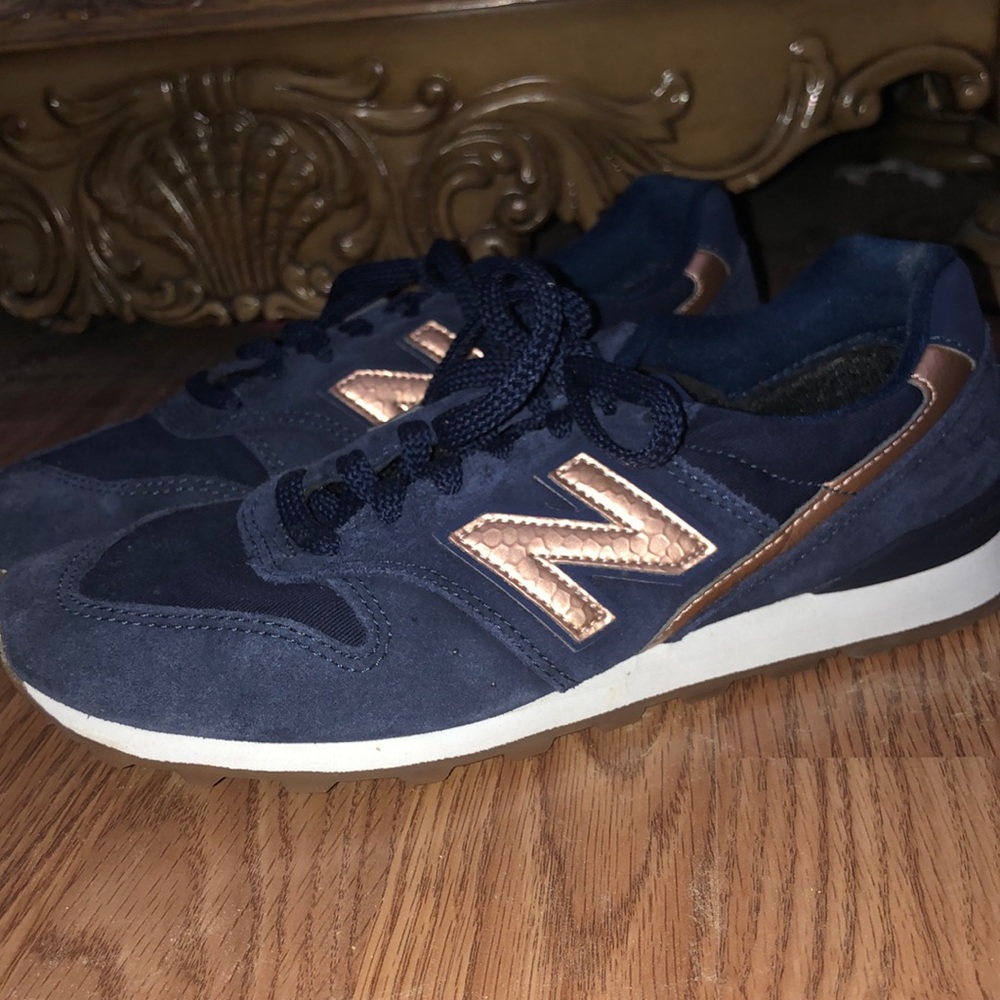 New Balance navy and copper sneakers